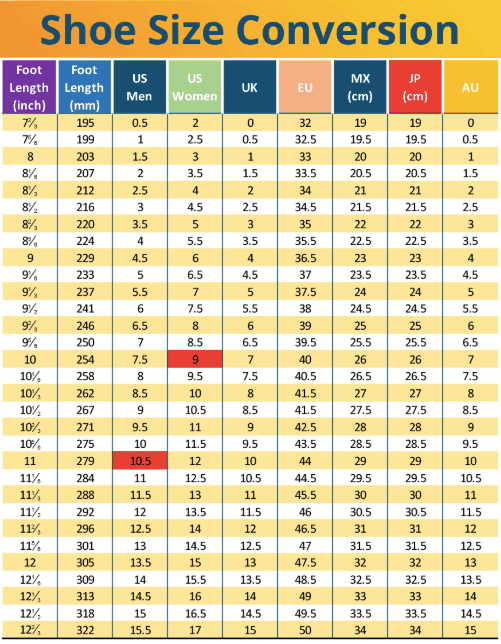 Shoe Size Conversion Form - Dr. Kill Pain - DrKillPain.com
