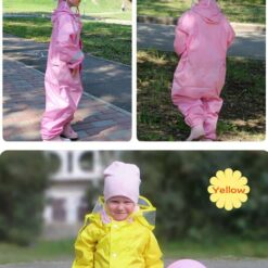 QIAN 2-9 Years Old Fashionable Waterproof Jumpsuit Raincoat Hooded Cartoon Kids One-Piece Rain Coat Tour Children Rain Gear Suit color: Pink|Blue|Yellow  New Arrivals 2020 Fight Coronavirus