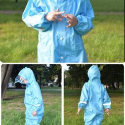 QIAN 2-9 Years Old Fashionable Waterproof Jumpsuit Raincoat Hooded Cartoon Kids One-Piece Rain Coat Tour Children Rain Gear Suit color: Pink|Blue|Yellow  New Arrivals 2020 Fight Coronavirus