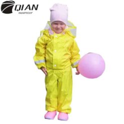 QIAN 2-9 Years Old Fashionable Waterproof Jumpsuit Raincoat Hooded Cartoon Kids One-Piece Rain Coat Tour Children Rain Gear Suit color: Pink|Blue|Yellow  New Arrivals 2020 Fight Coronavirus