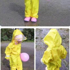 QIAN 2-9 Years Old Fashionable Waterproof Jumpsuit Raincoat Hooded Cartoon Kids One-Piece Rain Coat Tour Children Rain Gear Suit color: Pink|Blue|Yellow  New Arrivals 2020 Fight Coronavirus