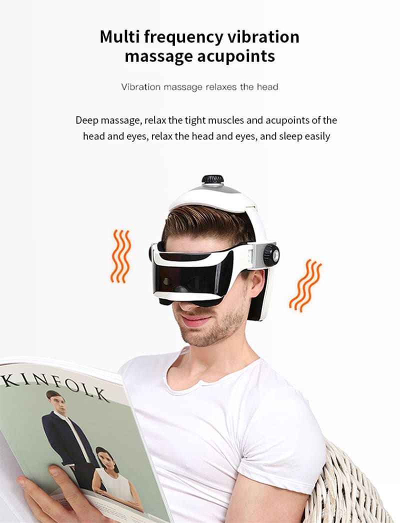 Electric Heating Head Massage Helmet Automatic Air Pressure Vibration Neck Massager Music Eye Massage Health Care