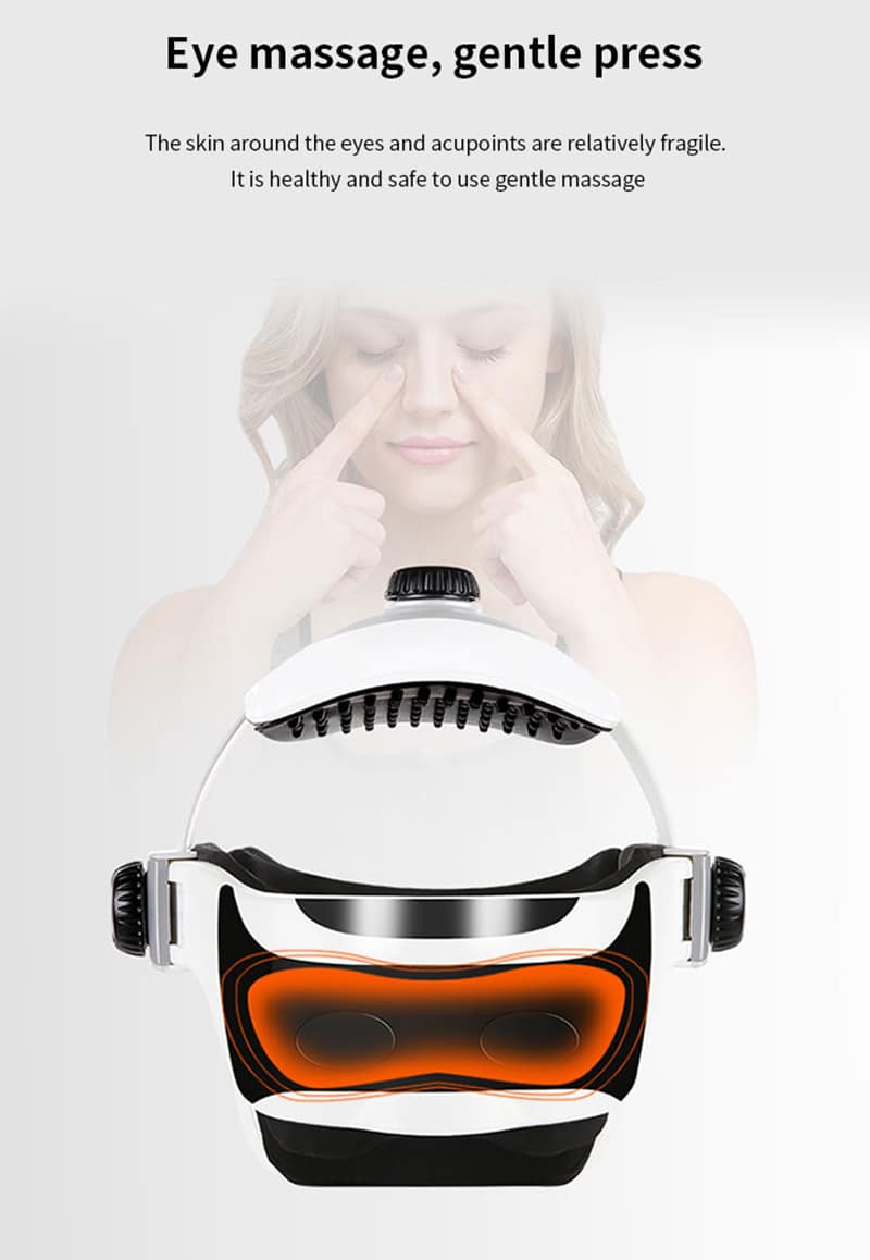 Electric Heating Head Massage Helmet Automatic Air Pressure Vibration Neck Massager Music Eye Massage Health Care