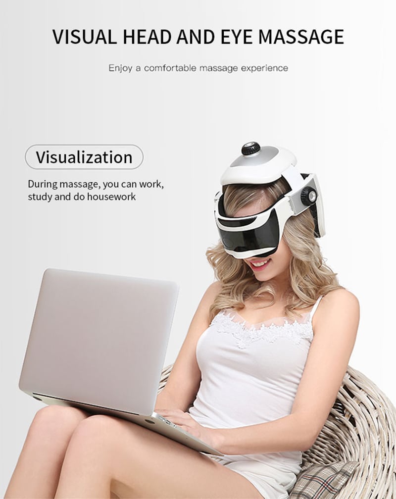 Electric Heating Head Massage Helmet Automatic Air Pressure Vibration Neck Massager Music Eye Massage Health Care