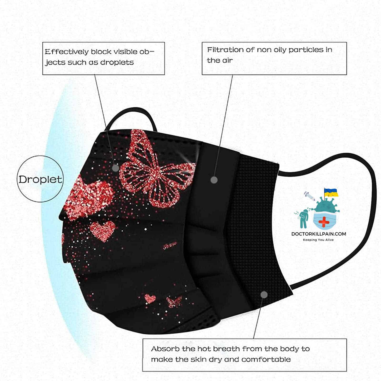 Adult Face Mask. 50pc Disposable Masks Butterflies Mask for Women Fashion Covers Fashion Mouths 3-ply Proteccion Face Masks Halloween Cosplay