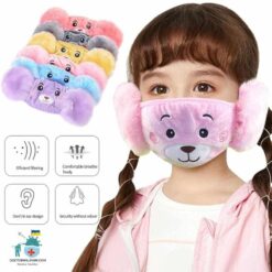 Fluffy Bear Face Mask With Earmuffs For Kids color: grey|Khaki|Pink|Purple|Red|Blue  New Arrivals Protection Against COVID-19 Face Masks & Face Shields Face Masks Safest Face Masks For Kids Best Back to School Face Masks For Kids Best Sellers