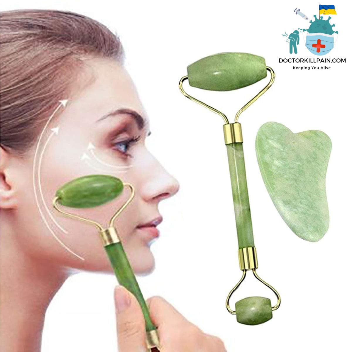 Natural Jade Roller Guasha Skin Scraper Facial Set Facial Stone Firming Face Anti-Aging Puffy Eyes Massager Neck Anti Wrinkle