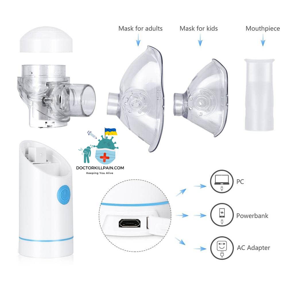 USB Rechargeable Mini Mesh Nebulizer Inhaler Kit Travel Portable Handheld Silent Atomizer for Adult Kids Asthma Rhinitis Cough