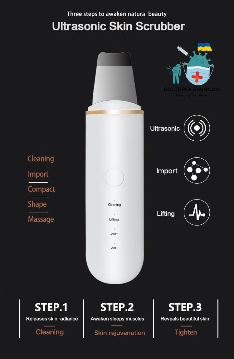 Ultrasonic Skin Scrubber Vibration Face Spatula Blackhead Remover Facial Scrubber Shovel Clean Cavitation Peeling Facial Lifting