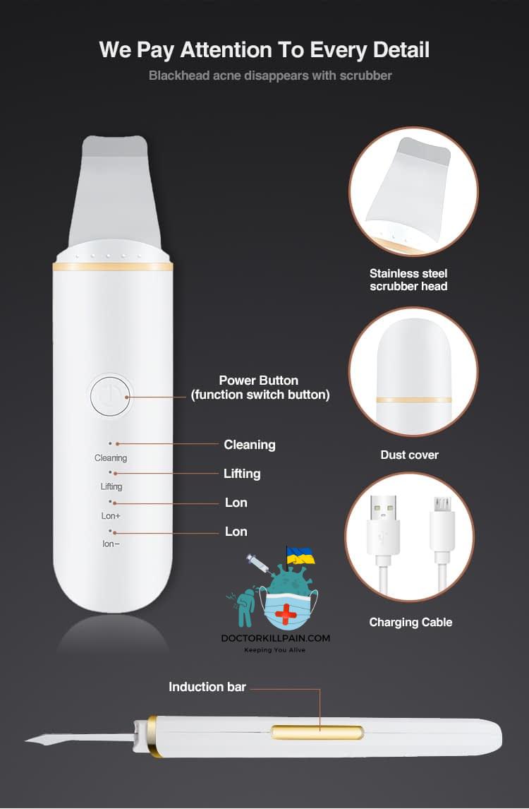 Ultrasonic Skin Scrubber Vibration Face Spatula Blackhead Remover Facial Scrubber Shovel Clean Cavitation Peeling Facial Lifting
