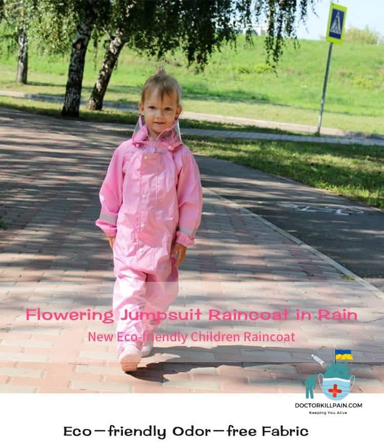 QIAN 2-9 Years Old Fashionable Waterproof Jumpsuit Raincoat Hooded Cartoon Kids One-Piece Rain Coat Tour Children Rain Gear Suit