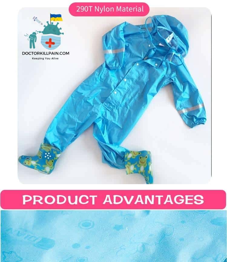 QIAN 2-9 Years Old Fashionable Waterproof Jumpsuit Raincoat Hooded Cartoon Kids One-Piece Rain Coat Tour Children Rain Gear Suit