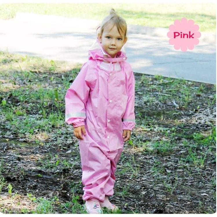 QIAN 2-9 Years Old Fashionable Waterproof Jumpsuit Raincoat Hooded Cartoon Kids One-Piece Rain Coat Tour Children Rain Gear Suit